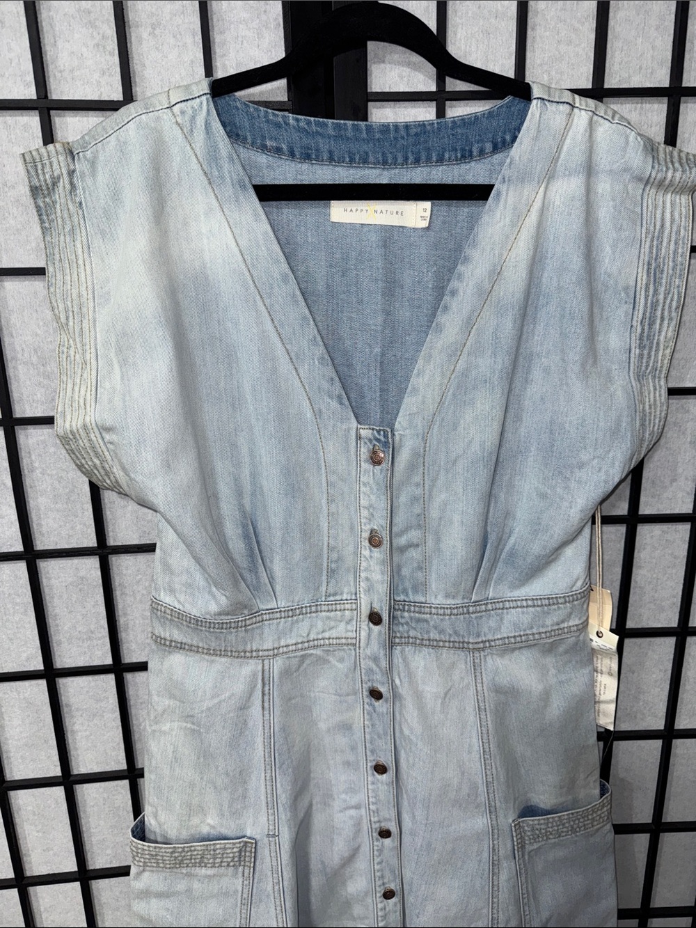 Happy Nature by Kate Hudson Denim Midi Dress 12 Light Wash Button Front Pockets - Picture 4 of 12